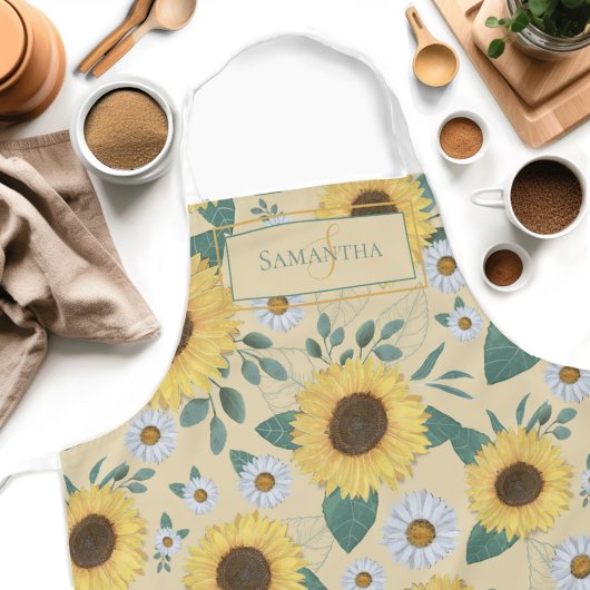 Bloemgeel Zonnebloem Monogram Naam Schort