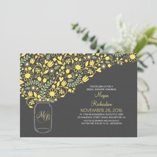 Bloemgele grijze Mason Jar Leuke vrijgezellenfeest Kaart (Staand voorkant)