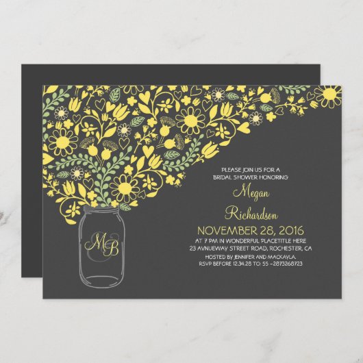 Bloemgele grijze Mason Jar Leuke vrijgezellenfeest Kaart (Voorkant / Achterkant)