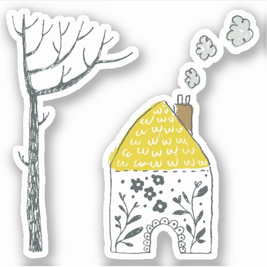  bloemgele kale boom sticker (Voorkant)