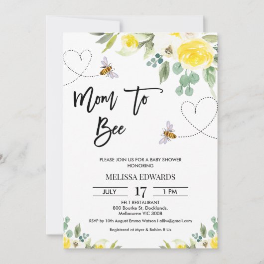 Bloemgele moeder naar Bee Baby shower Kaart (Voorkant)