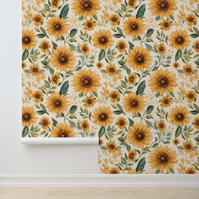 Bloemgele zonnebloemen behang (Applicatie)