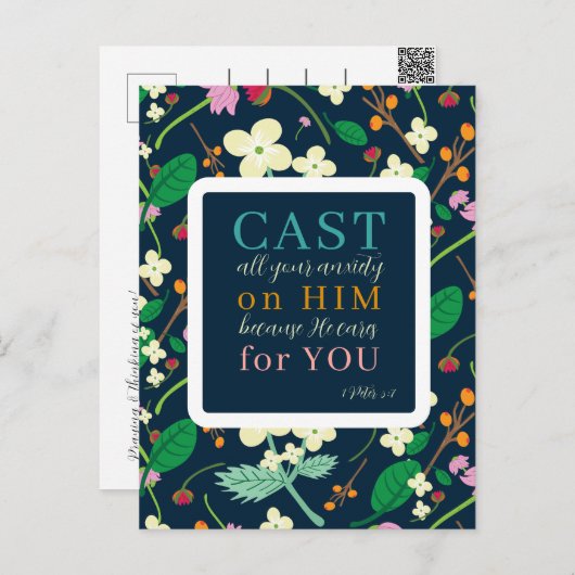 Bloemgeschriften 1 Petrus 5:7 Briefkaart (Voorkant / Achterkant)