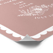 Bloemgeschulpte grens roze bruiloft welkom poster (Hoek)