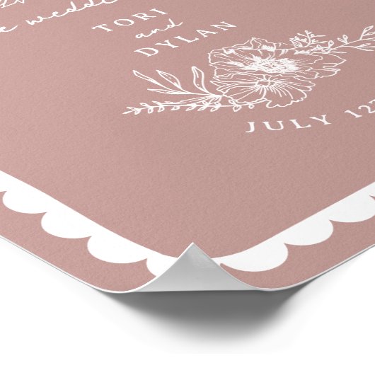 Bloemgeschulpte grens roze bruiloft welkom poster (Hoek)