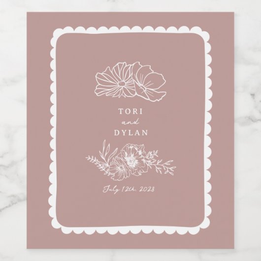 Bloemgeschulpte grens roze bruiloft welkom wijn etiket (Enkel label)