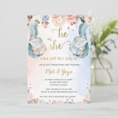 Bloemgeslacht onthullen olifant Baby shower Kaart (Staand voorkant)