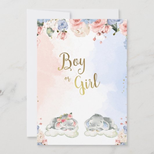 Bloemgeslacht onthullen olifant Baby shower Kaart (Achterkant)