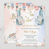 Bloemgeslacht onthullen olifant Baby shower Kaart (Voorkant / Achterkant)