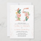 Bloemgetal 15 Roze Roos Goud QR Quinceañera Kaart (Voorkant)