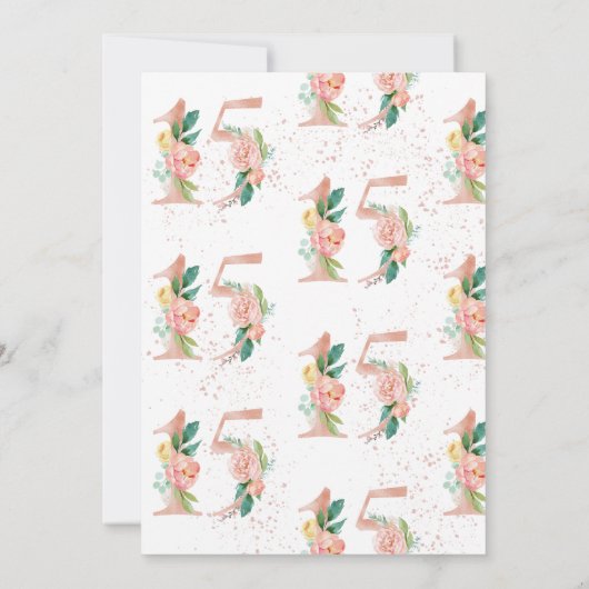 Bloemgetal 15 Roze Roos Goud Quinceañera Kaart (Achterkant)