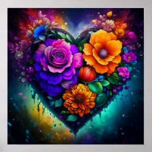 Bloemgevulde hart Valentijnsdag Poster