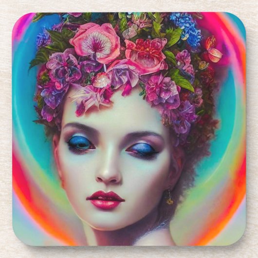 bloemgodin bier onderzetter (Voorkant)