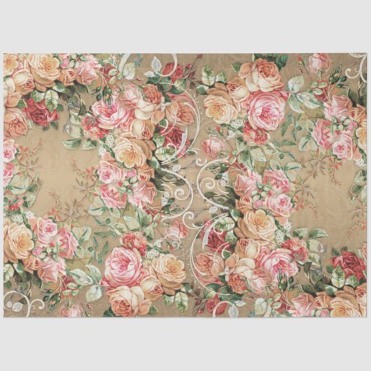 Bloemgoud Barok Elegante Roze Decoupage Tissuepapier (Voorkant)