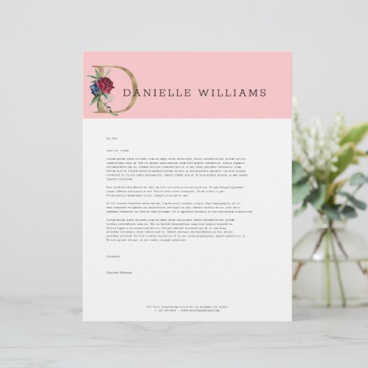 Bloemgoud belettering monogram briefhoofd (Staand voorkant)