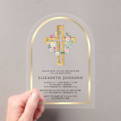 Bloemgoud Eucalyptus hout kruis boog doop Acryl Uitnodigingen (Insitu (Draagbaar))