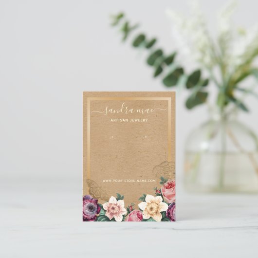 Bloemgoud Kraftpapier Sieraden Displaykaart Visitekaartje (Staand voorkant)