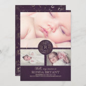 Bloemgoud Monogram  Baby Foto's Geboorte Aankondiging (Voorkant / Achterkant)