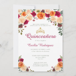 Bloemgoud Tiara Quinceanera Kaart