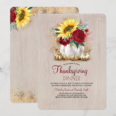 Bloemgouden pompoen rustieke Thanksgiving Diner Kaart (Voorkant / Achterkant)