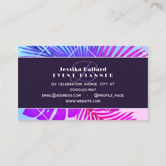 Bloemgradiënt en waterverf paarse blauw visitekaartje (Achterkant)