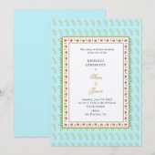 Bloemgrens Aqua & Goud Indische bruiloft Mehendi Kaart (Voorkant / Achterkant)