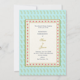 Bloemgrens Aqua & Goud Indische bruiloft Mehendi Kaart