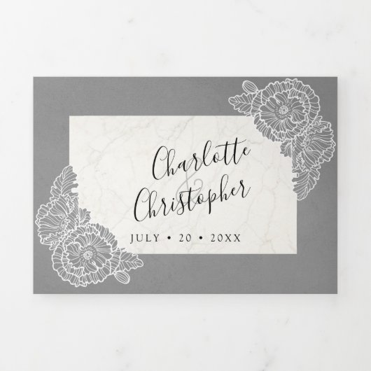 Bloemgrijs drievoudig alles in één bruiloft drieluik uitnodiging (Cover)