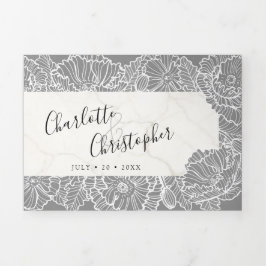 Bloemgrijs drievoudig alles in één bruiloft drieluik uitnodiging