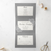 Bloemgrijs drievoudig alles in één bruiloft drieluik uitnodiging (Binnen)