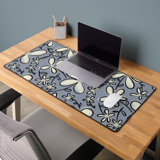 Bloemgrijs en Cream bloempatroon Bureaumat (Kantoor 2)