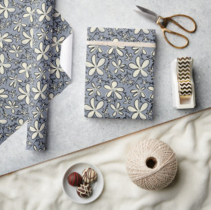 Bloemgrijs en Cream bloempatroon Cadeaupapier