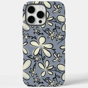 Bloemgrijs en Cream bloempatroon iPhone 16 Pro Max Hoesje
