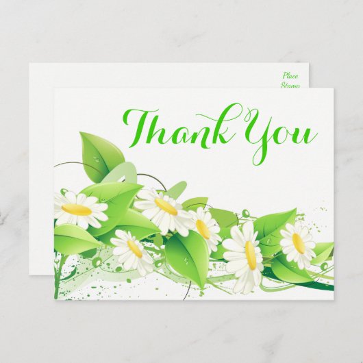 Bloemgroen Dank u witte madeliefjes bloemen Briefkaart (Voorkant / Achterkant)