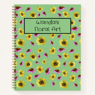 Bloemgroen geel en roze schetsblok voor artiest notitieboek