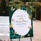 Bloemgroen goud tiara vlinder quinceañera poster