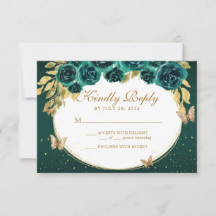 Bloemgroen goud tiara vlinder quinceañera RSVP kaartje