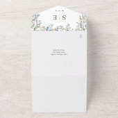 Bloemgroen Monogram QR Code Bruiloft All In One Uitnodiging (Buitenkant)