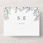 Bloemgroen Monogram QR Code Bruiloft All In One Uitnodiging (Achterkant)