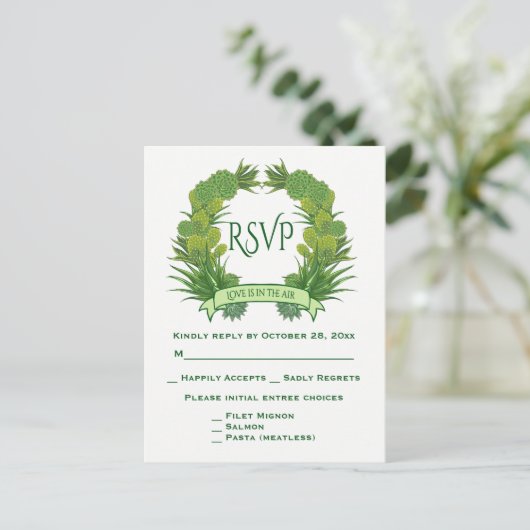 Bloemgroen RSVP Succulenten & Cactus Zuidwest Uitnodiging Briefkaart (Staand voorkant)