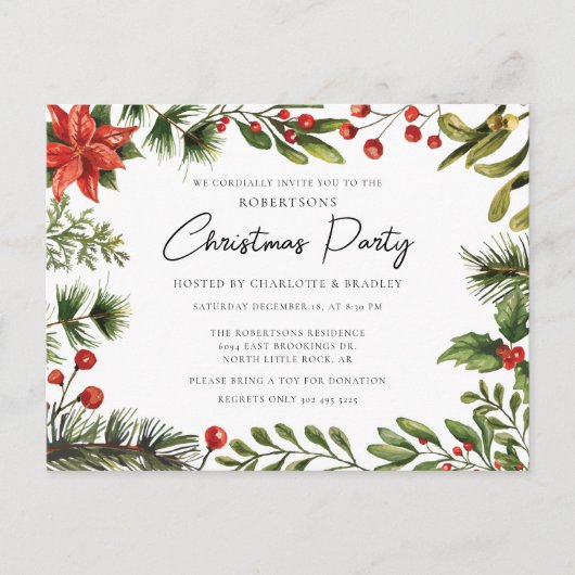 Bloemgroen Script Kerstvakantie feestje Uitnodiging Briefkaart (Voorkant)