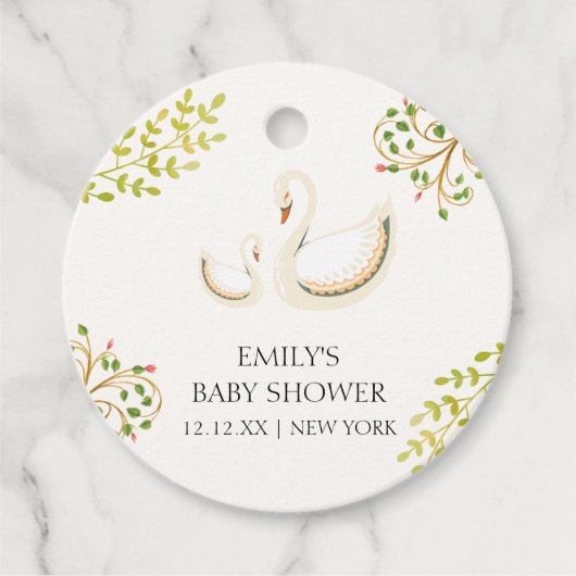 Bloemgroen Zwaan Baby shower Bedankjes Labels (Voorkant)
