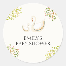  Bloemgroen Zwaan Baby shower Ronde Sticker
