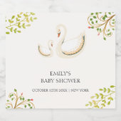 Bloemgroen Zwaan Baby shower Sparkling Wijnetiket (Enkel label)