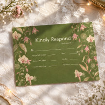 Bloemgroene & Roze Bloem Wijnstok Bruiloft RSVP Ka