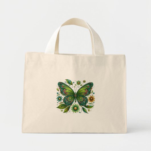 Bloemgroene vlinder mini tote bag (Voorkant)