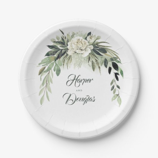 Bloemguirlande vintage waterverf botanisch groen papieren bordje (Voorkant)