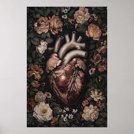 Bloemhart Anatomie Print, Vintage Medisch Gotisch Poster (Voorkant)