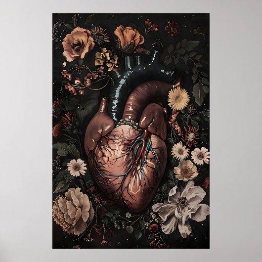 Bloemhart Anatomie Print, Vintage Medische Poster (Voorkant)