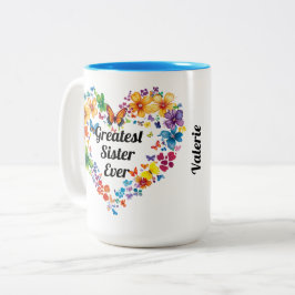 Bloemhart “Beste Zus Ooit” met Gedicht Tweekleurige Koffiemok